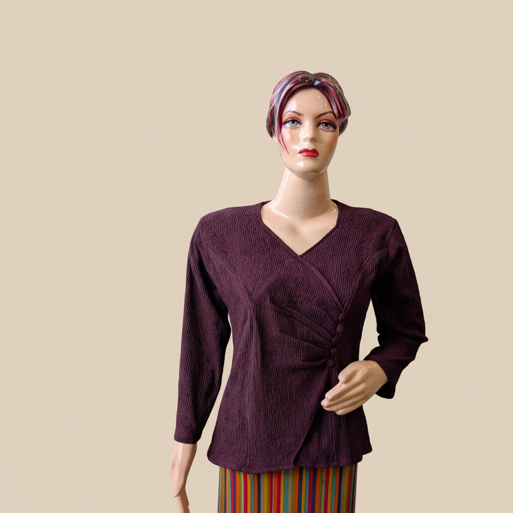 Plum Side-Gathered V-Neck Top
