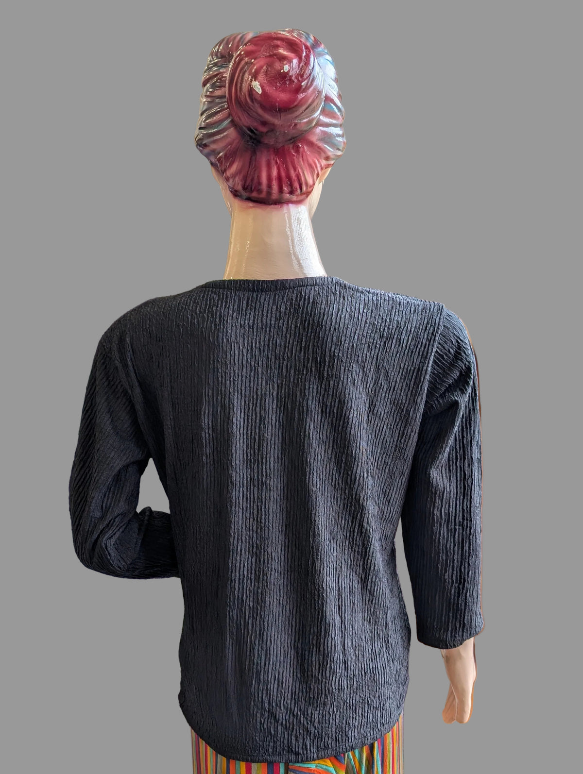 Black Side-Gathered V-Neck Top