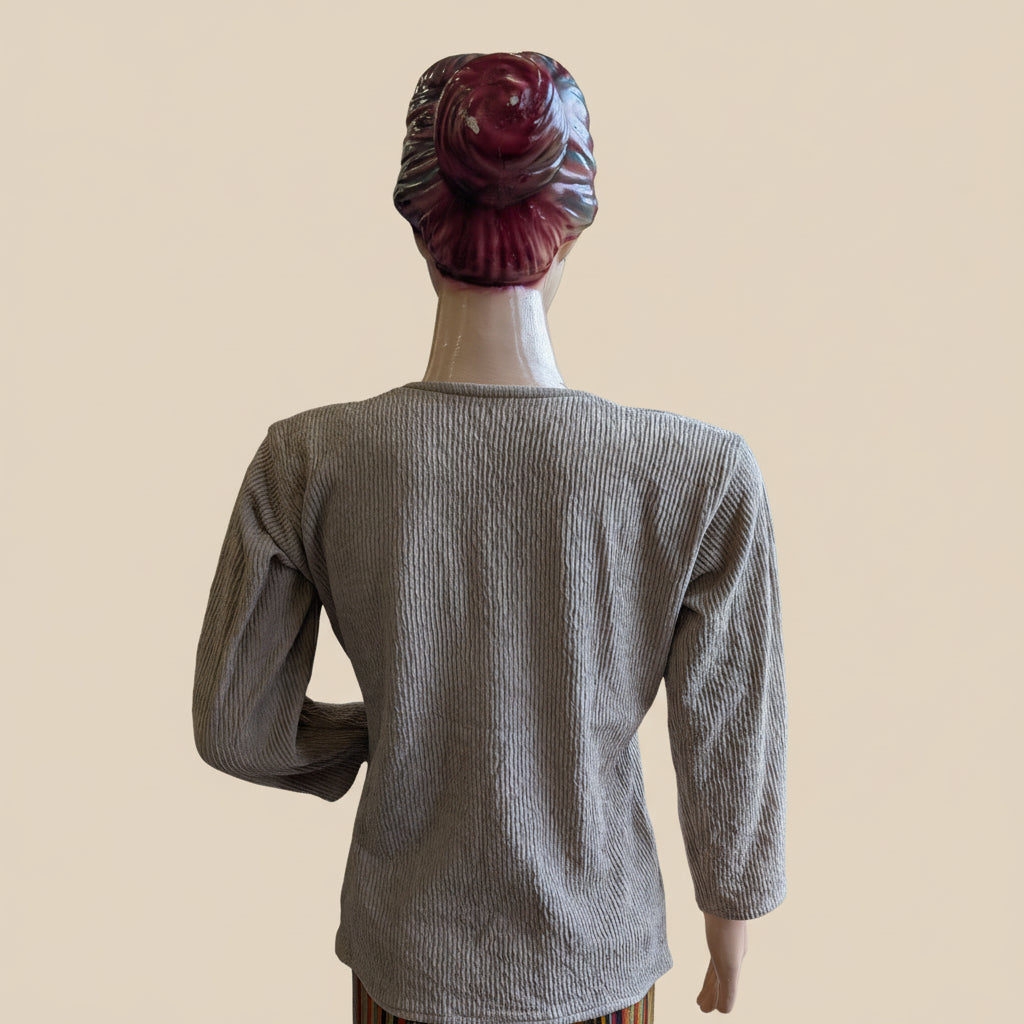 Light Beige-Grey Side-Gathered V-Neck Top