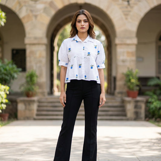 Shirt Collar Peplum Top