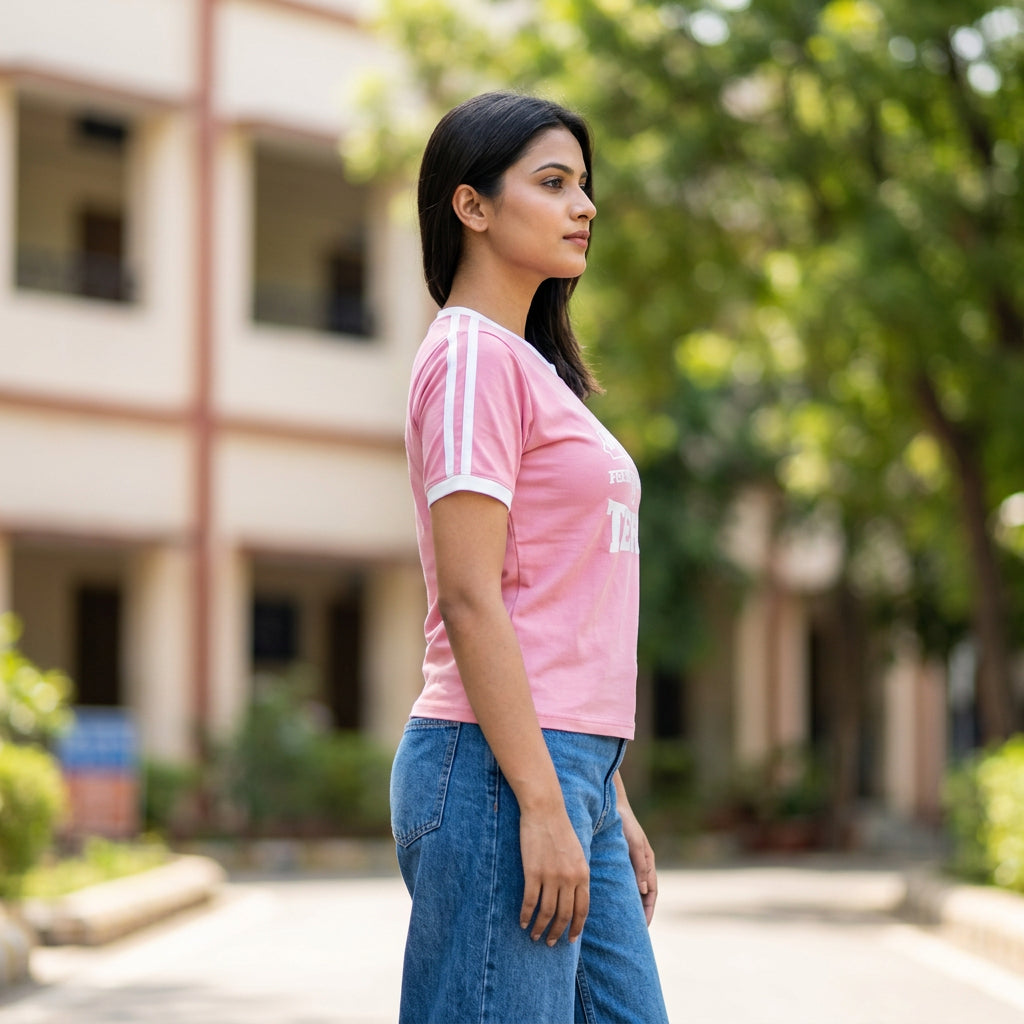 V-neck T-Shirt-Pink