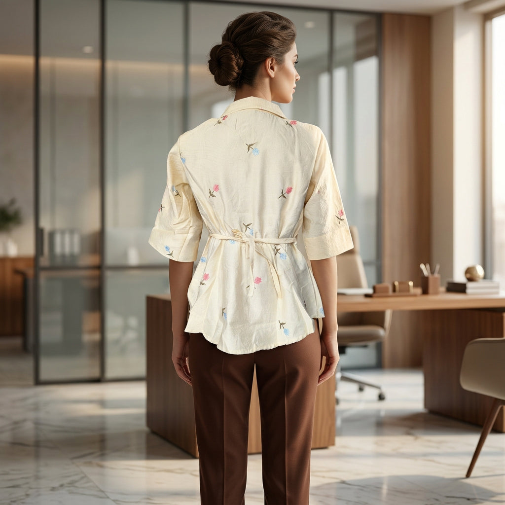 Butter Yellow Floral Embroidered Peplum Top