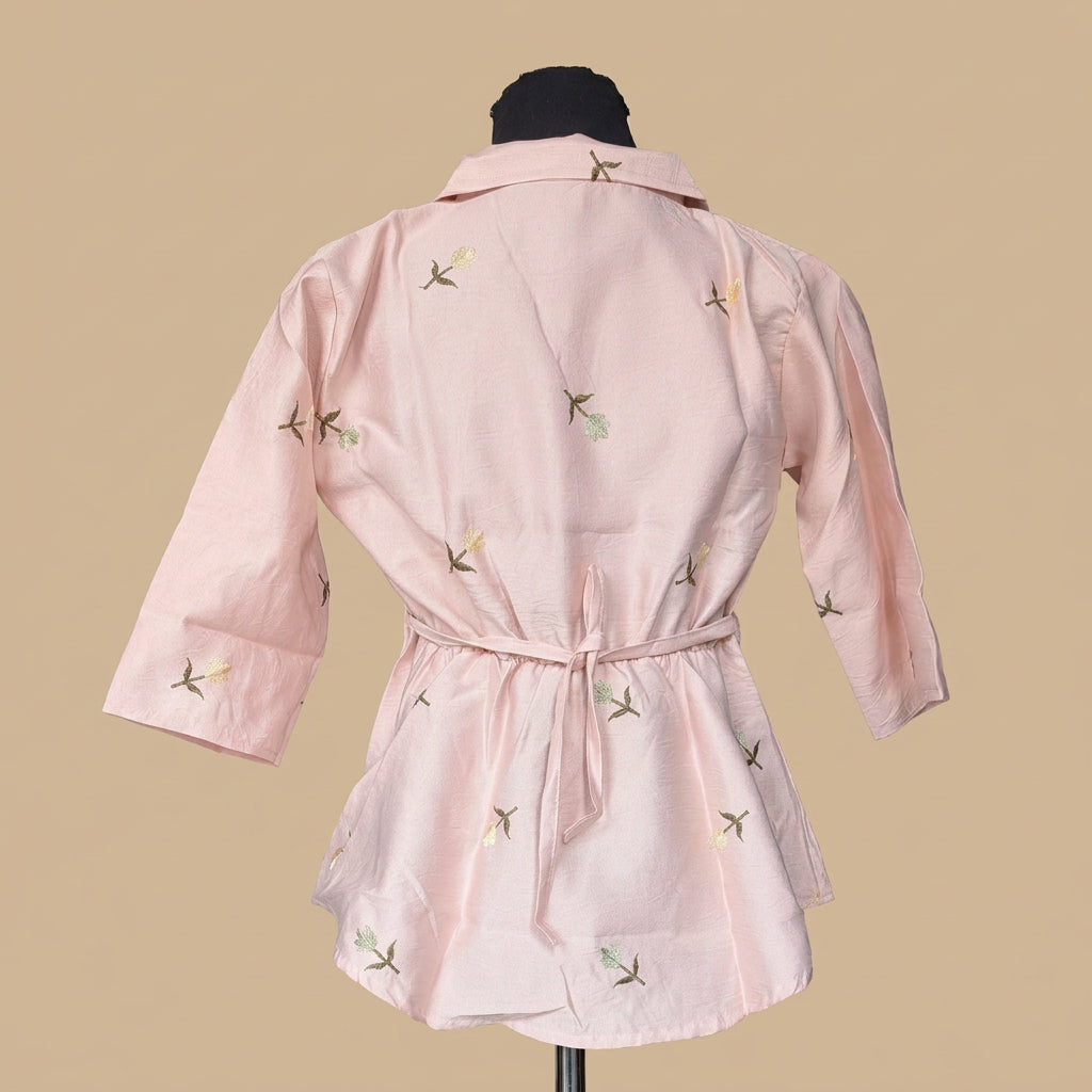 Peach Floral Embroidered Peplum Top