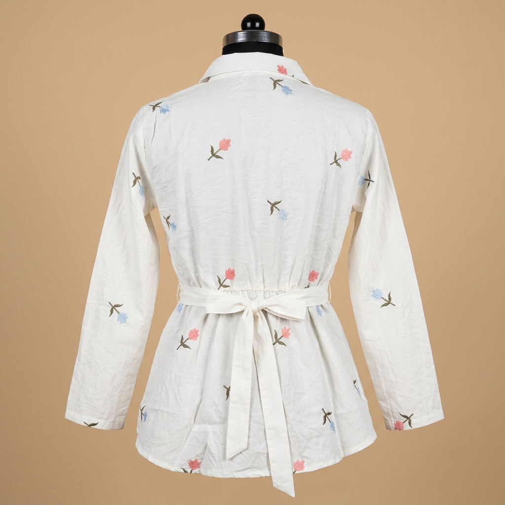 Ivory Floral Embroidered Peplum Top