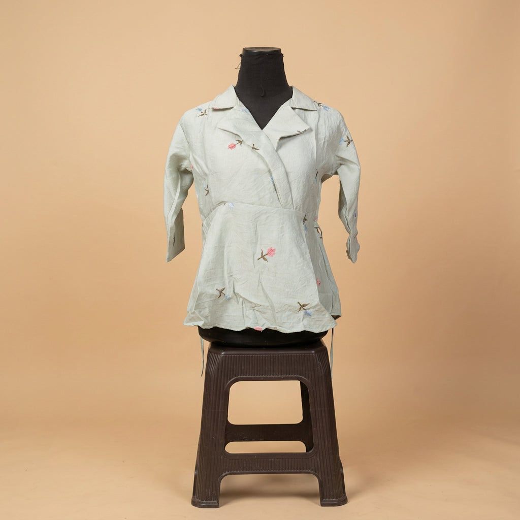 Mint Green Floral Embroidered Peplum Top