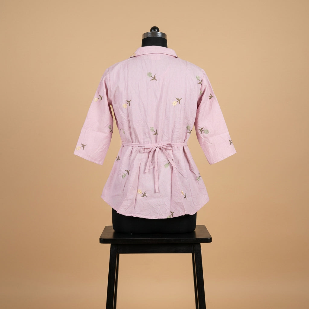 Pink Floral Embroidered Peplum Top