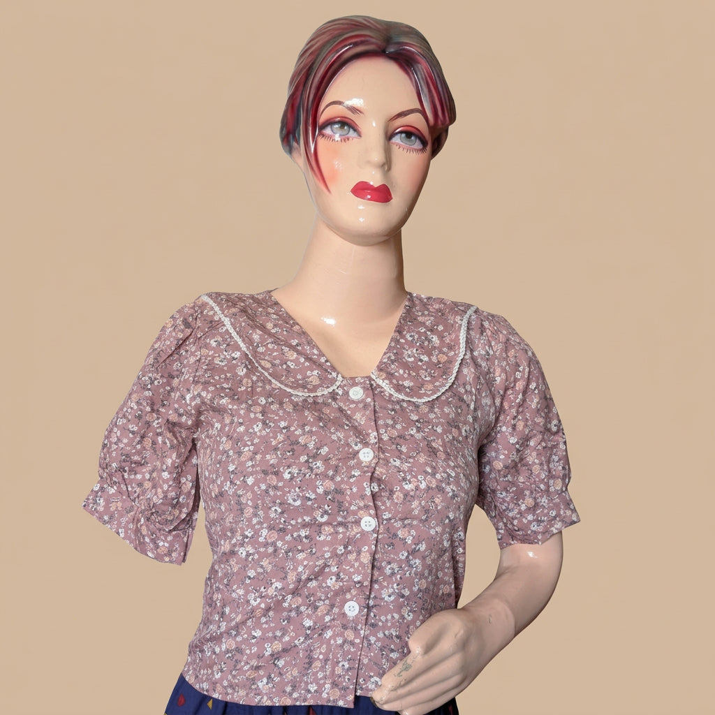 Peter Pan Collar Top-Peach