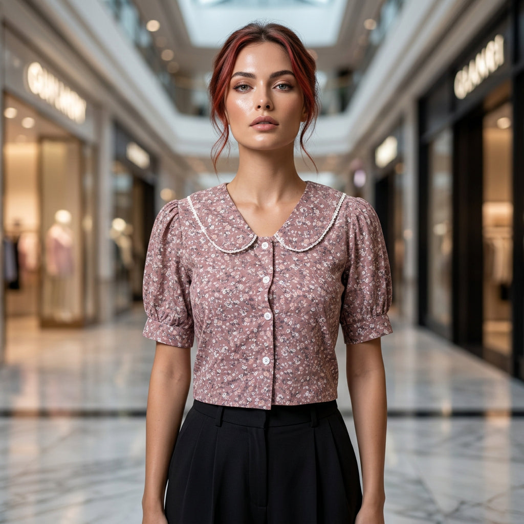 Peter Pan Collar Top-Peach