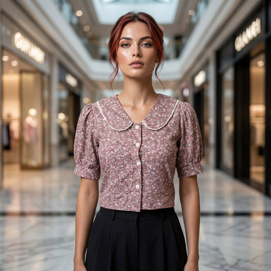Peter Pan Collar Top-Peach