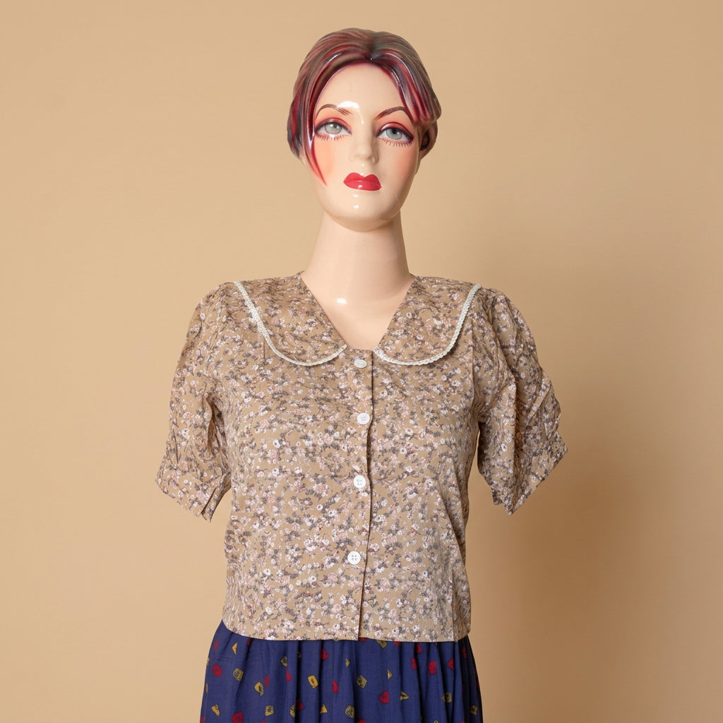 Peter Pan Collar Top-Brown