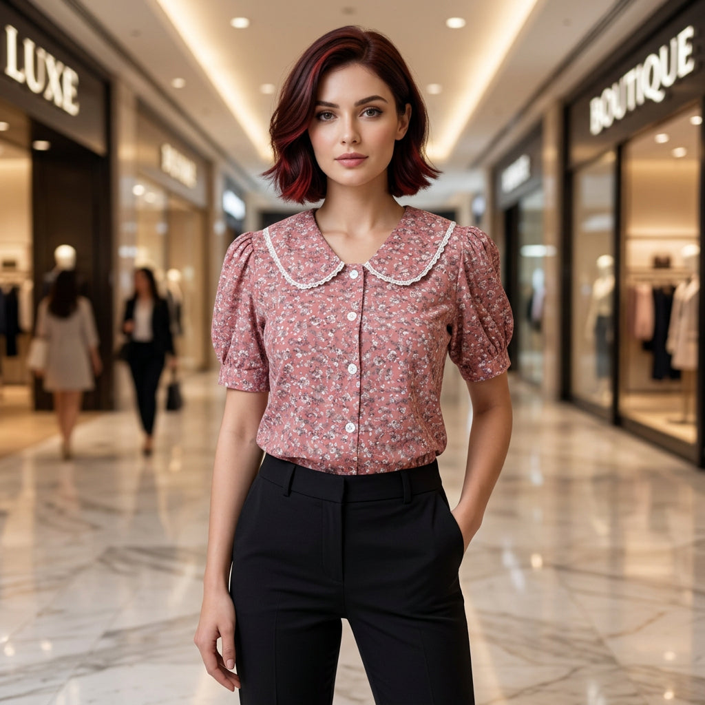 Peter Pan Collar Top-Pink