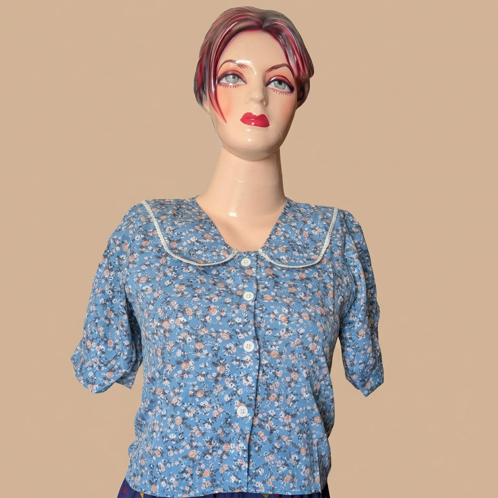 Peter Pan Collar Top-Blue