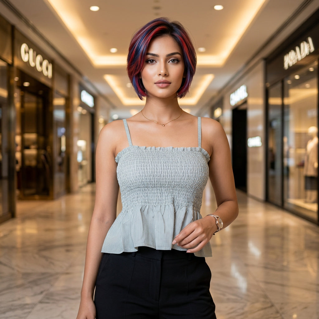 Grey Striped Two-Piece Shirt Set