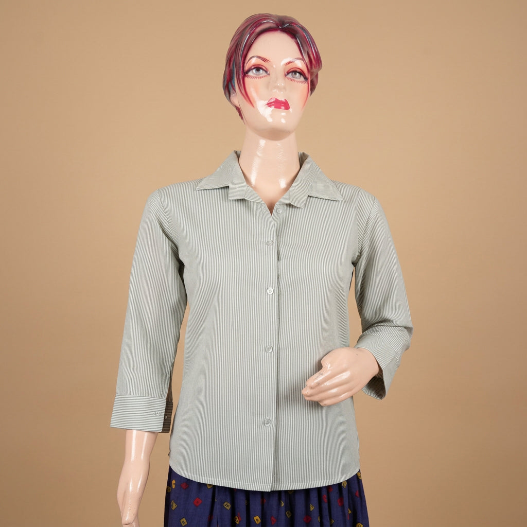 Grey Striped Two-Piece Shirt Set