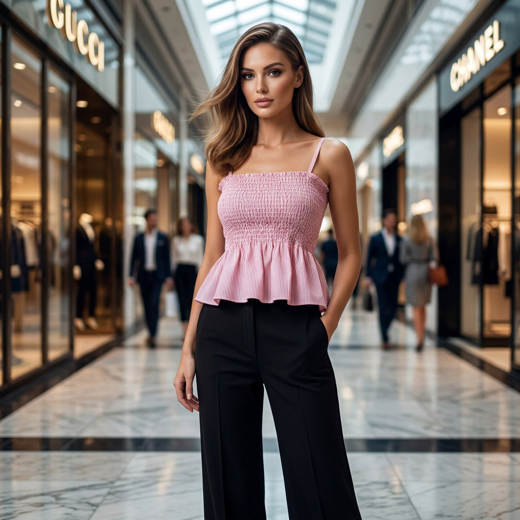 Pink Striped Two-Piece Shirt Set