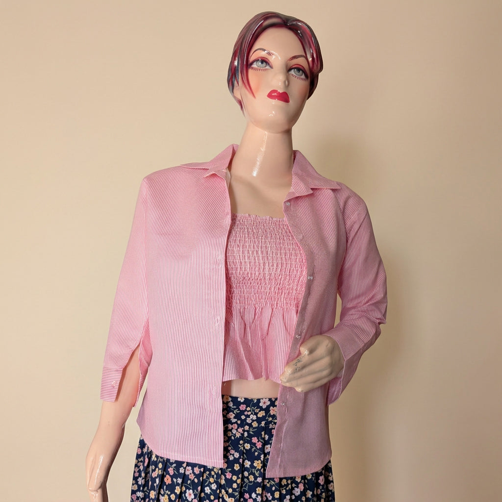 Pink Striped Two-Piece Shirt Set