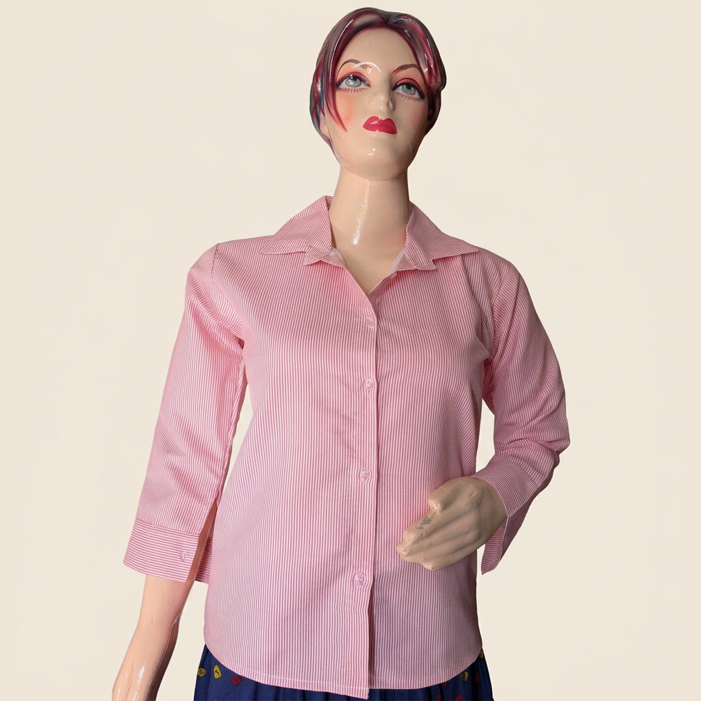 Pink Striped Two-Piece Shirt Set