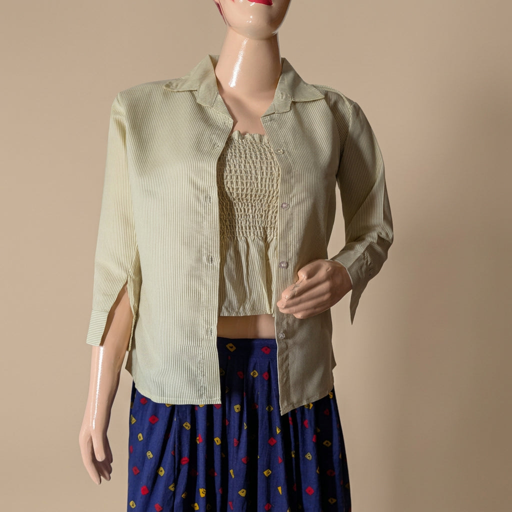 Ivory striped Two-Piece Shirt Set