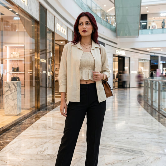 Ivory striped Two-Piece Shirt Set