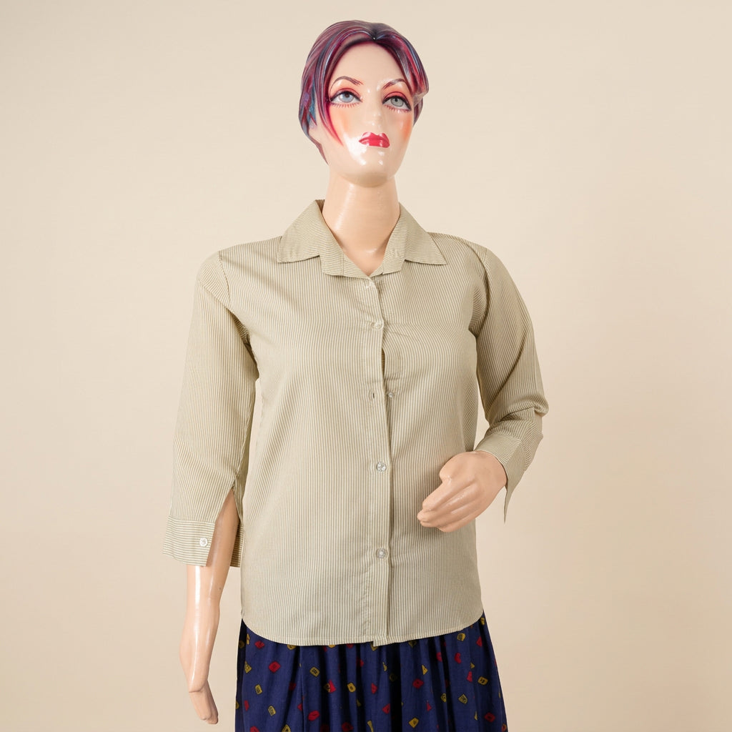 Ivory striped Two-Piece Shirt Set