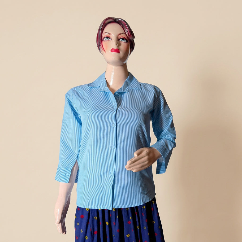 Blue Striped Two-Piece Shirt Set