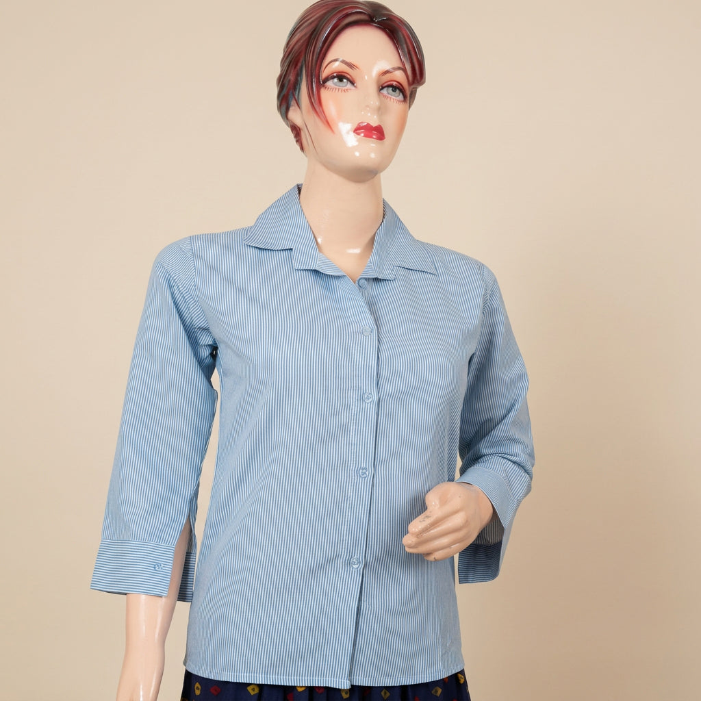 Blue Striped Two-Piece Shirt Set